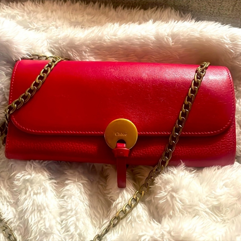 Chloe Hot Fushia Pink Long Bifold Wallet With Gold Tone Hardware